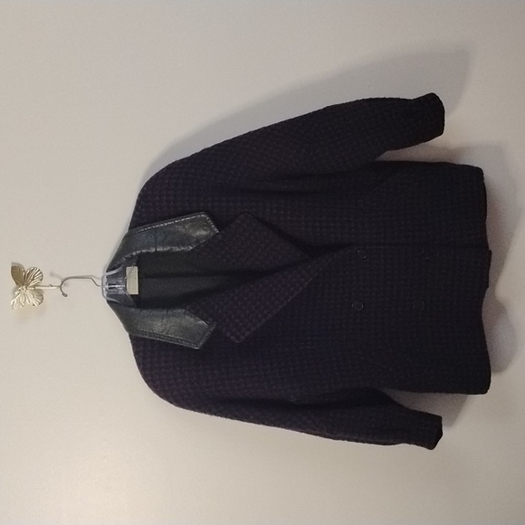 Vintage Fashions By Jill Leather And Wool Women's Black and Purple Coat 80s - Picture 2 of 16